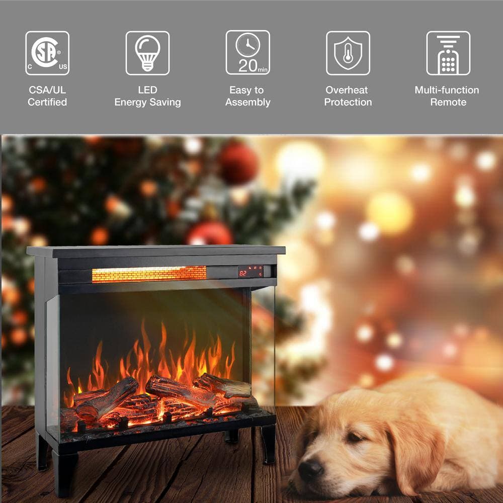 Lukyamzn 5000 BTU 24 in. Three Sided Glass Electric Fireplace Heater in Black with Feet (3)