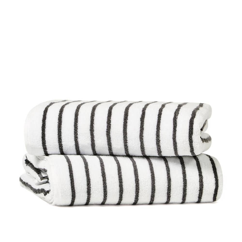Becky Cameron 2-Piece 100% Cotton Gray Striped Cabana Beach Towel Set (1)