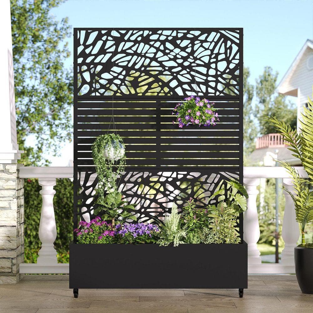Wooakway 47 in. W x 72 in. H Black Wall Decal Outdoor/Indoor Metal Planter Box GardenTrellis Privacy Screen (2)