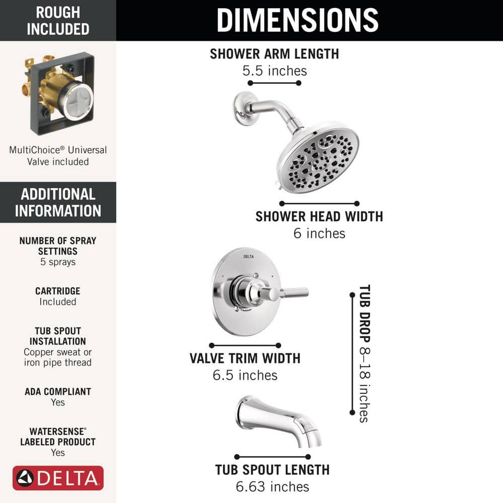 Delta Lorna Single Handle 5-Spray Tub and Shower Faucet 1.75 GPM in Chrome Valve Included (3)