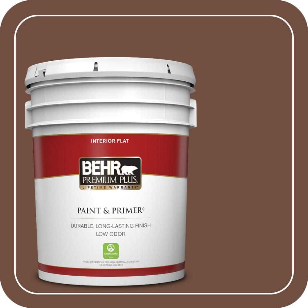 BEHR PREMIUM PLUS 5 gal. #N160-7 Brown Velvet Flat Low Odor Interior Paint & Primer