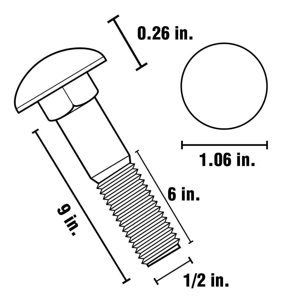 Everbilt 1/2 in.-13 x 9 in. Zinc Plated Carriage Bolt (10-Pack) (4)