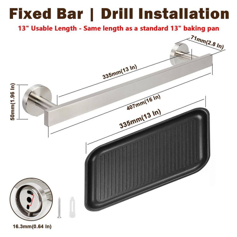 KHKFY 16 in. Wall Mounted Towel Bar, 304 Stainless Steel, Brushed Nickel, 13 in. Usable Length, 22 lb Capacity (3)