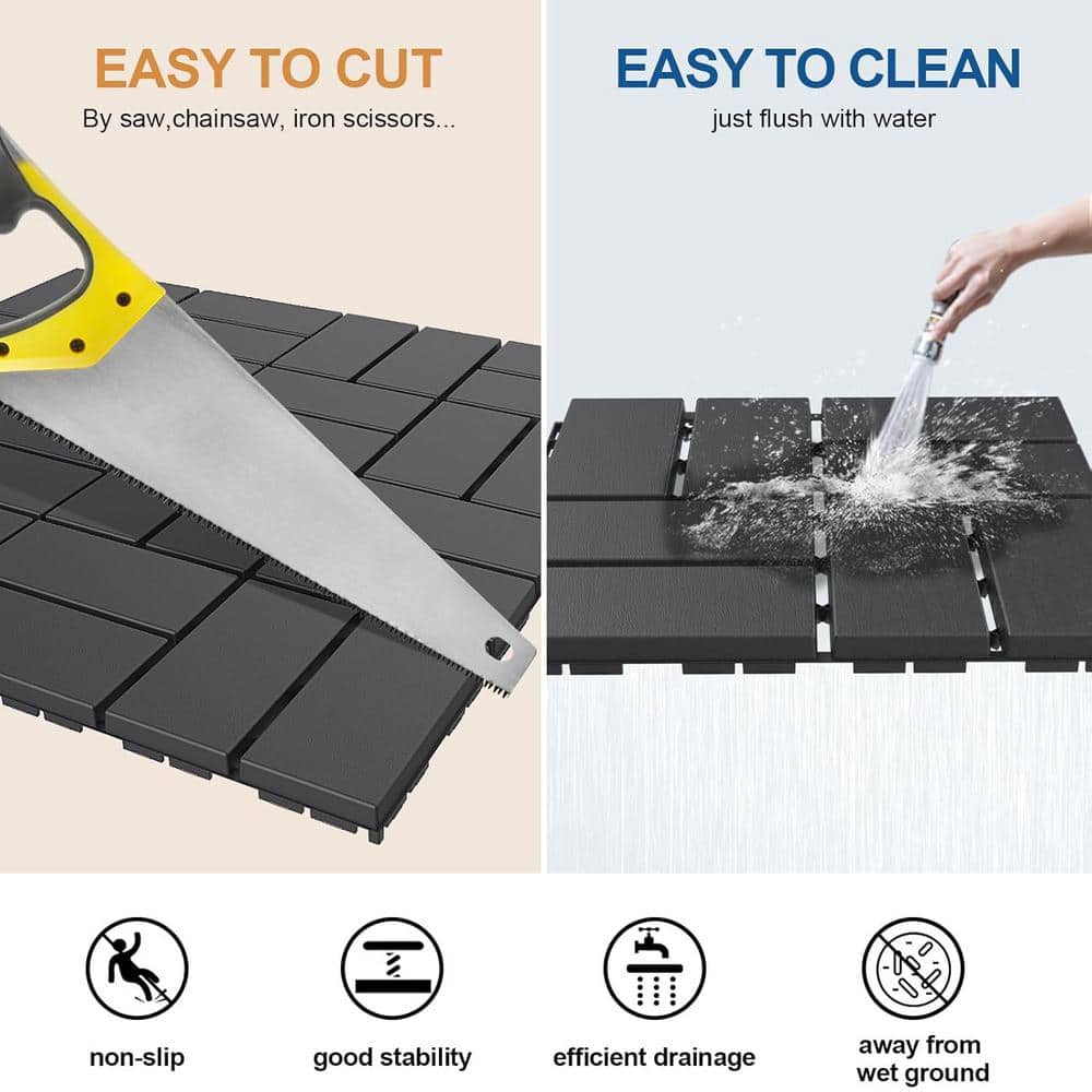 Afoxsos 12 ft. x 12 ft. Plastic Interlocking Deck Tiles Waterproof in Blue (27 Per Pack) (3)