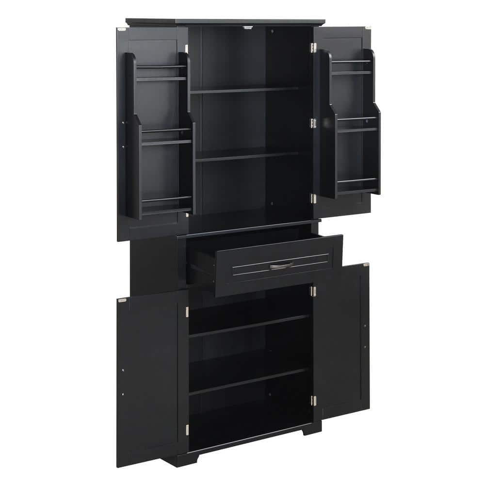 Miscool Anky 29.9 in. W 15.7 in. D 72.2 in. H Black MDF Freestanding Bathroom Storage Linen Cabinet (3)
