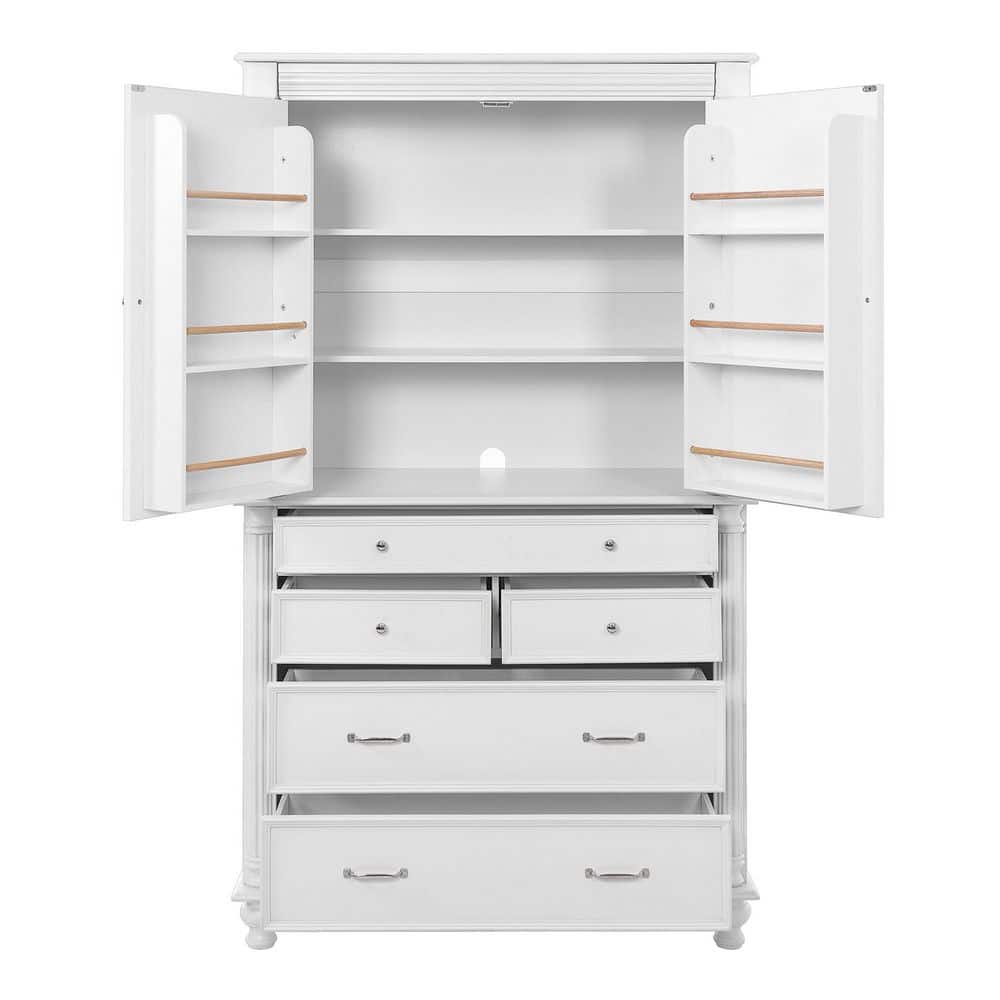 COWLOWN 43.3 in. W x 20 in. D x 77.3 in. H White Linen Cabinet with 6-Door Shelves, 2-Adjustable Shelves and 5-Drawers (2)