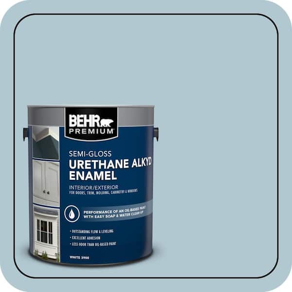 BEHR PREMIUM 1 gal. #S470-2 Gentle Sea Urethane Alkyd Semi-Gloss Enamel Interior/Exterior Paint (2)