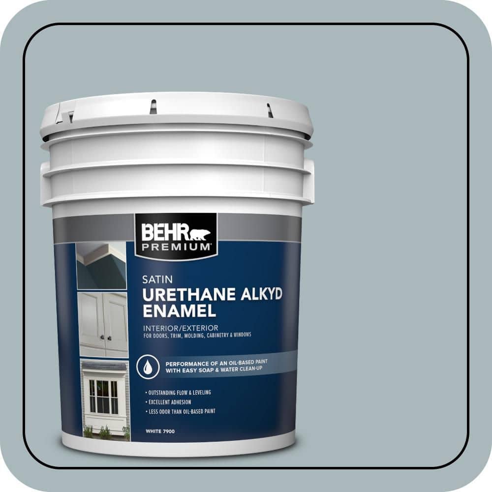 BEHR PREMIUM 5 gal. #N470-3 Half Sea Fog Urethane Alkyd Satin Enamel Interior/Exterior Paint