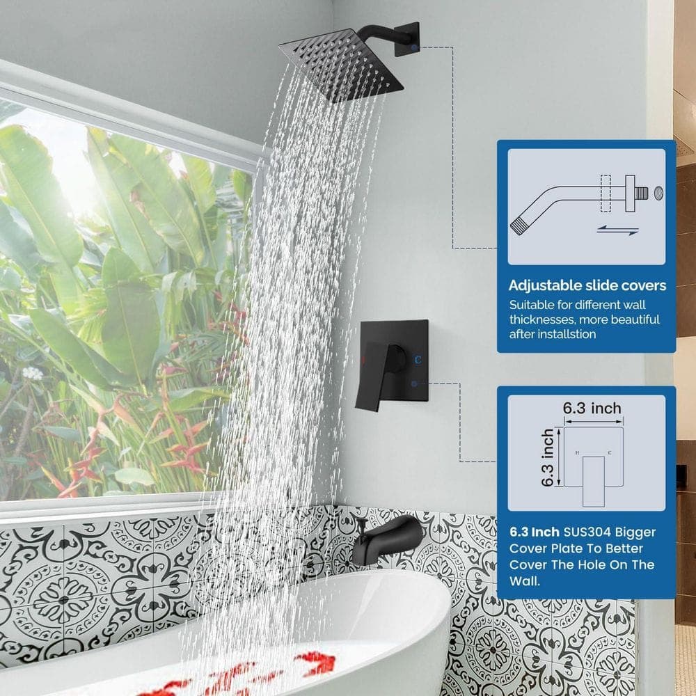 Helhom Matte Black Shower Faucet Set with Tub Spout, Bathtub Faucet Kit, Shower Tub Faucet Set, Complete Tub Shower Trim Kit (3)