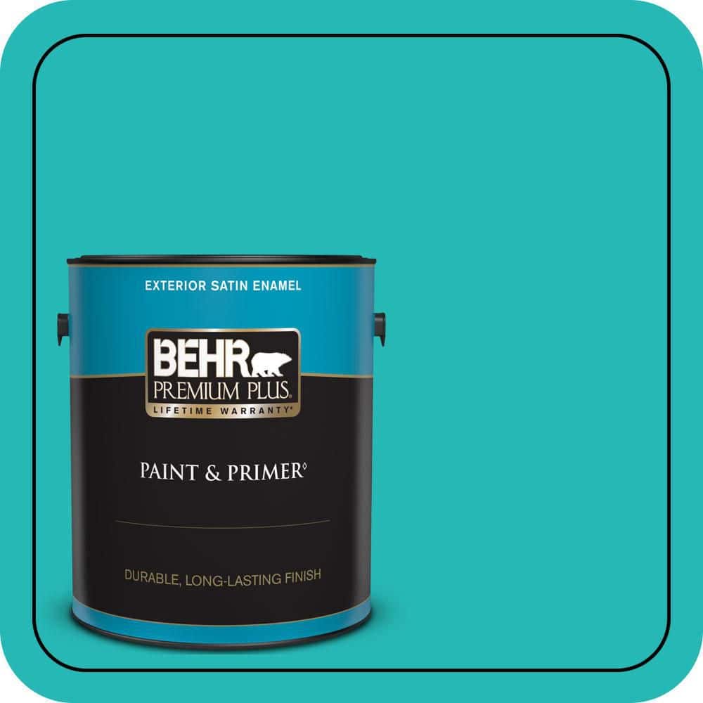 BEHR PREMIUM PLUS 1 gal. #MQ4-21 Caicos Turquoise Satin Enamel Exterior Paint & Primer