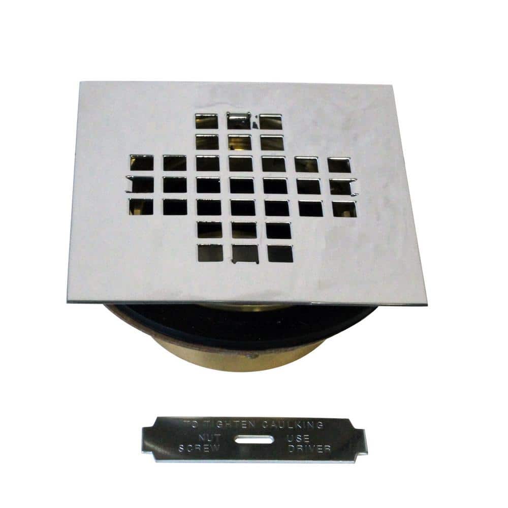 Westbrass 2 in. No-Caulk Brass Compression Shower Drain with 4-1/4 in. Square Grid Cover (1)