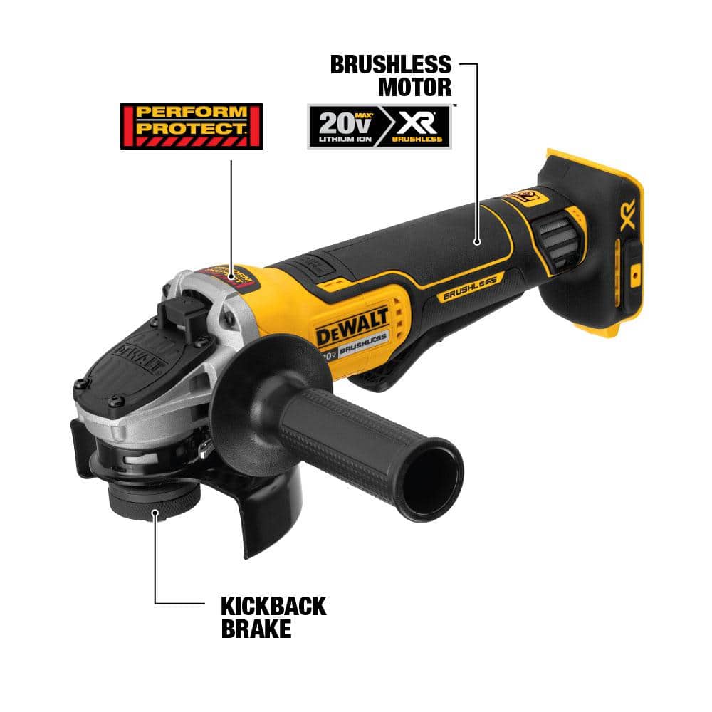 DEWALT 20V MAX XR Cordless Brushless 4.5 in. Paddle Switch Small Angle Grinder with Kickback Brake (Tool Only) (3)