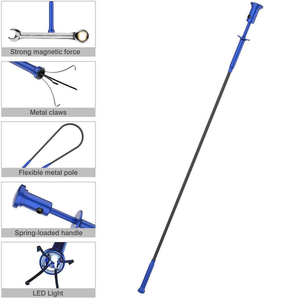 Misopily Flexible Magnetic 4-Claw Grabber Tool with LED Light Bendable Reacher Pickup Sweeper for Home Sink Drain (3)