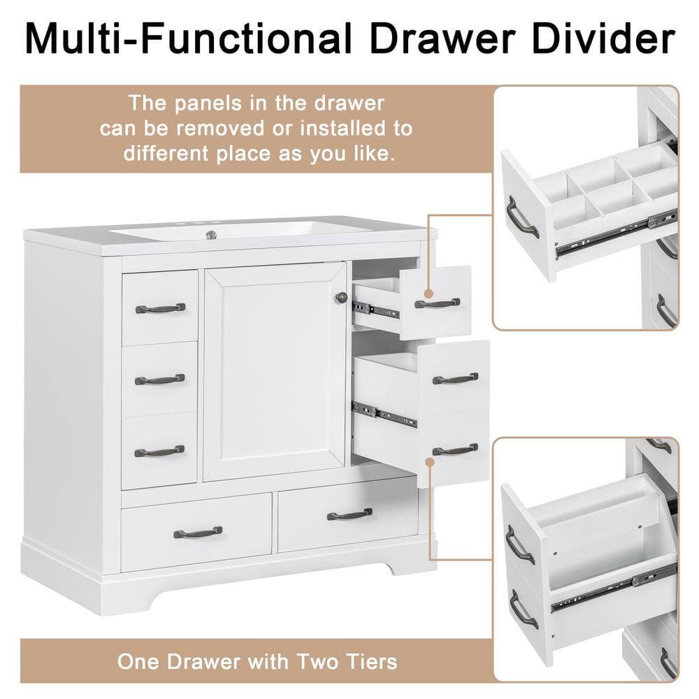 Zeus & Ruta W 17.9 in. D 33 in. H Bath Vanity Cabinet without Top with Six Drawers and Adjustable Shelf (4)