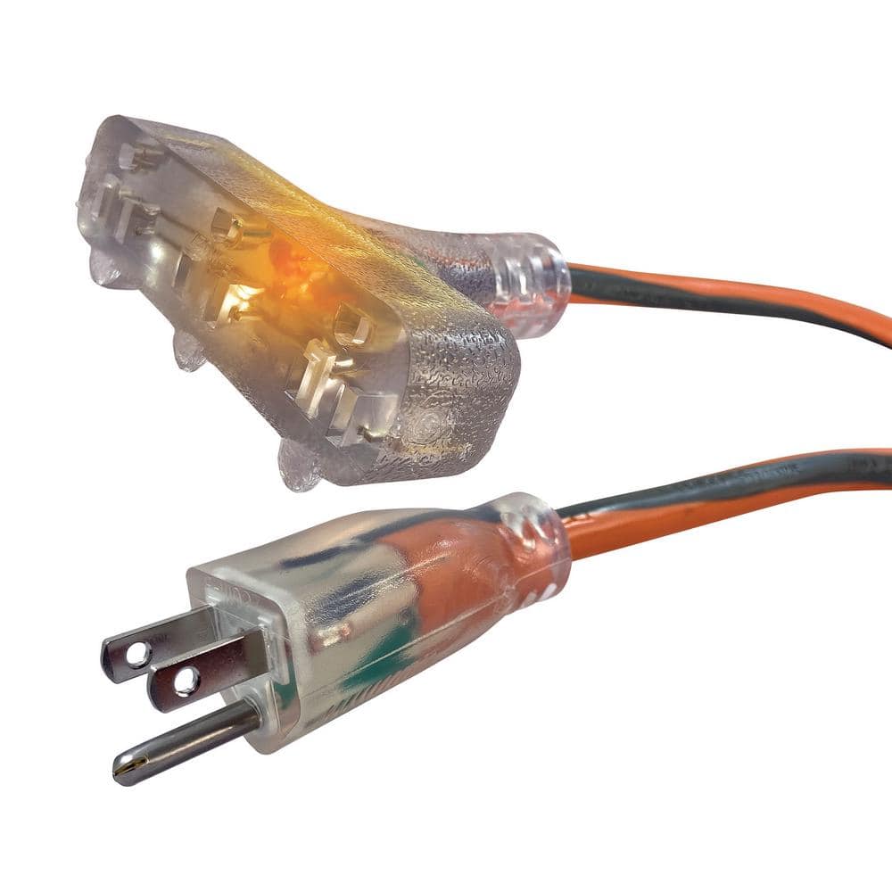 RIDGID 50 ft. 12/3 Heavy Duty Indoor/Outdoor Extension Cord with Tritap Lighted End, Orange/Grey (4)