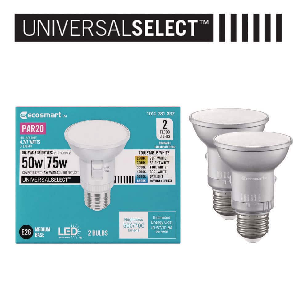 EcoSmart Universal Select 50/75-Watt Equivalent PAR20 Dimmable Adjustable Beam Angle LED Light Bulb with 6 CCT (2-Pack) (2)