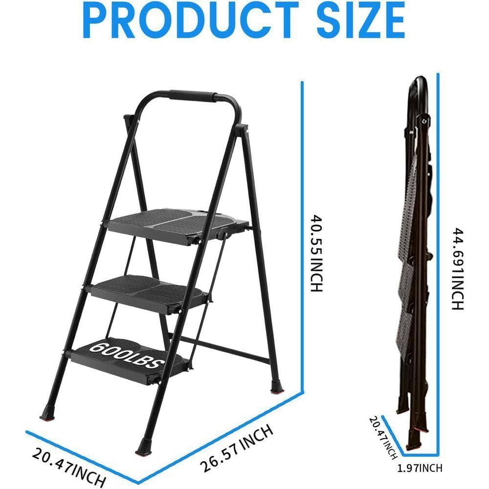 Unbranded 3.5 ft. Reach 3-Step Heavy Duty Sturdy Steel Folding Step Stool with Wide Anti-Slip Pedal and Handgrip 600 lbs. Capacity (2)