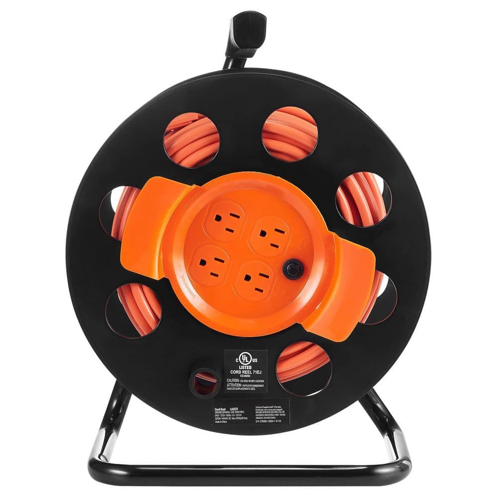 SKYSHALO Extension Cord Reel 100 ft.14/3 15 Amp Extension Cord Reel with 4 Outlets and Dust Cover Heavy Duty SJTOW Power Cord (1)