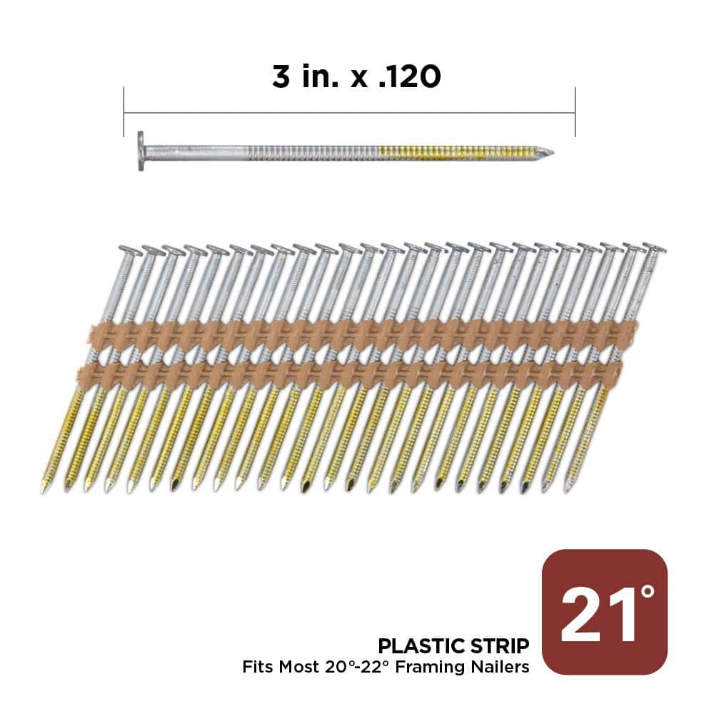 PRO-FIT 3 in. x 0.120 21-Degree Hot Dipped Galvanized Ring Shank Plastic Strip Framing Nails (4000 -Per Box) (2)