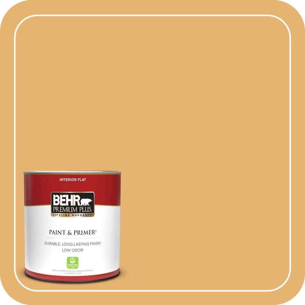 BEHR PREMIUM PLUS 1 qt. #PPU6-04 Pyramid Gold Flat Low Odor Interior Paint & Primer