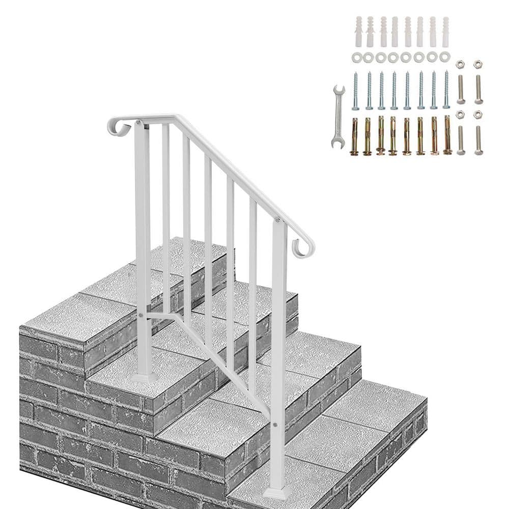 NVNOO 2-3 Step White Wrought Iron Handrail Kit for Outdoor Steps Concrete Steps and Wooden Stairs (1-Pack) (1)