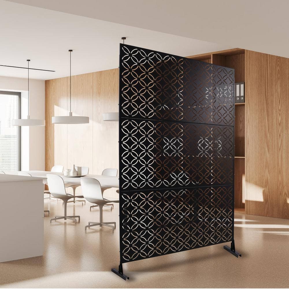 Sudzendf Outdoor and Indoor Freestanding Decorative Privacy Screen Metal Privacy Screen, Fence Panels in Black (2)