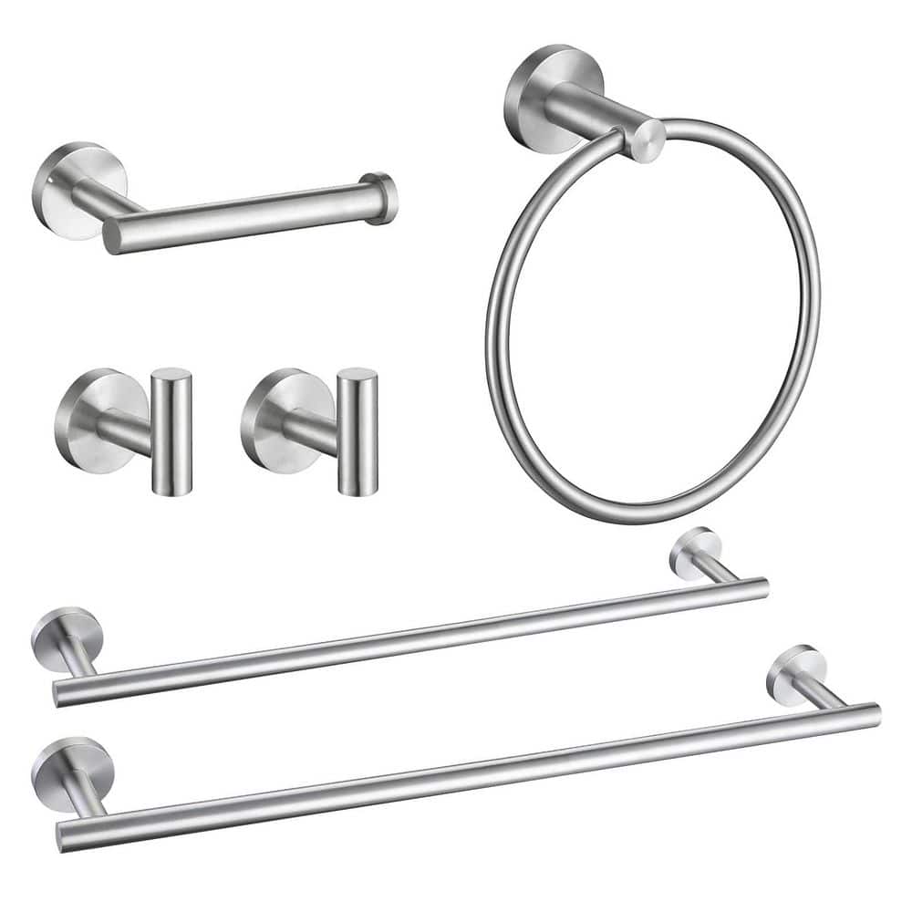 BYH build your home 6-Piece Wall Mount Stainless Steel Bathroom Towel Rack Set in Brushed Nickel