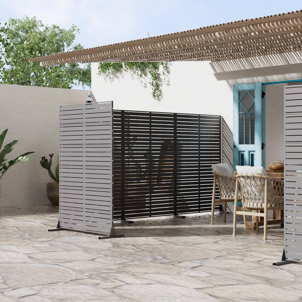 Dovelina 47 in. x 72 in. Grey Textured Metal Garden Screens Outdoor Privacy Screen (2)