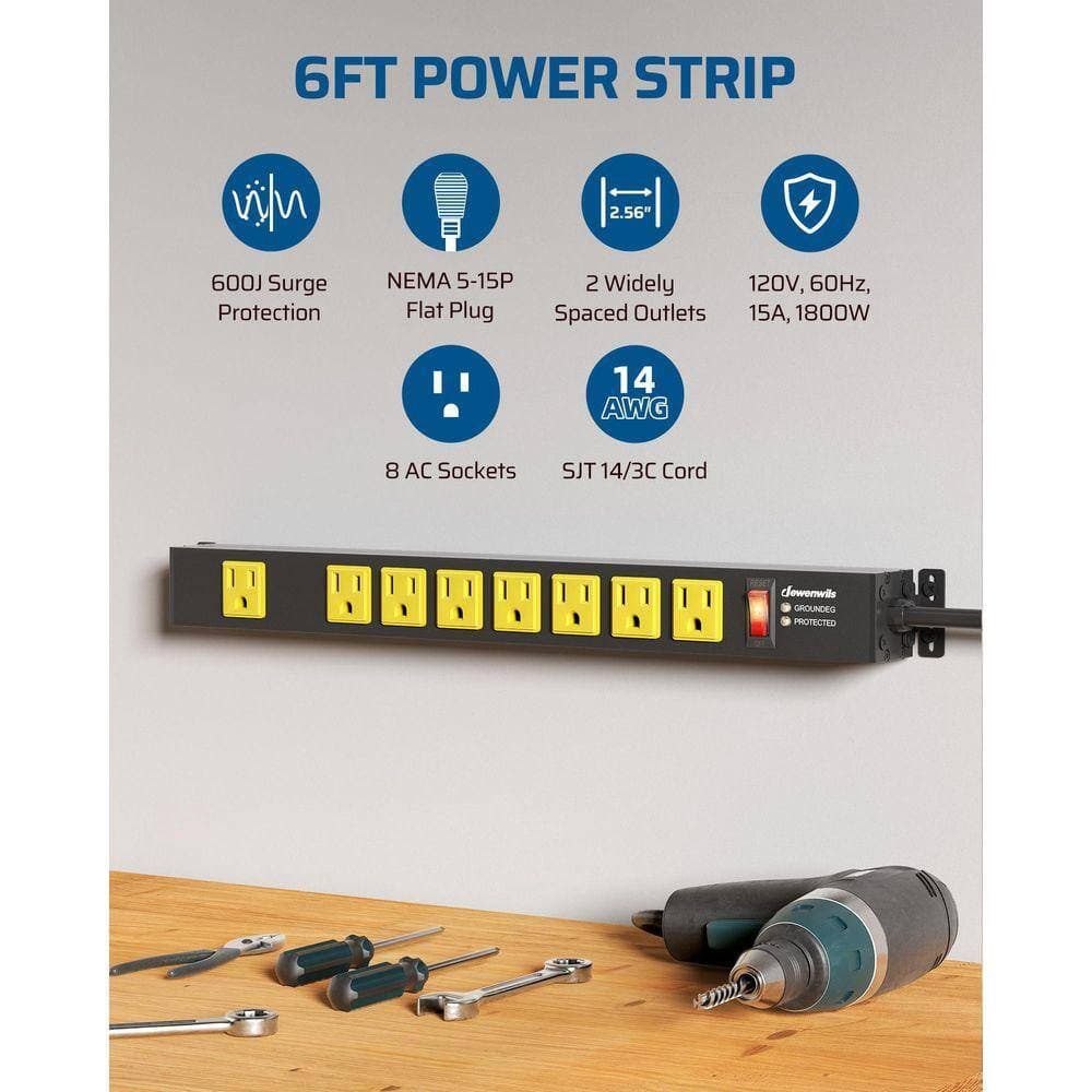 DEWENWILS 6 ft. 8-Outlet Heavy-Duty Metal Surge Protector Power Strip, 600J (2)