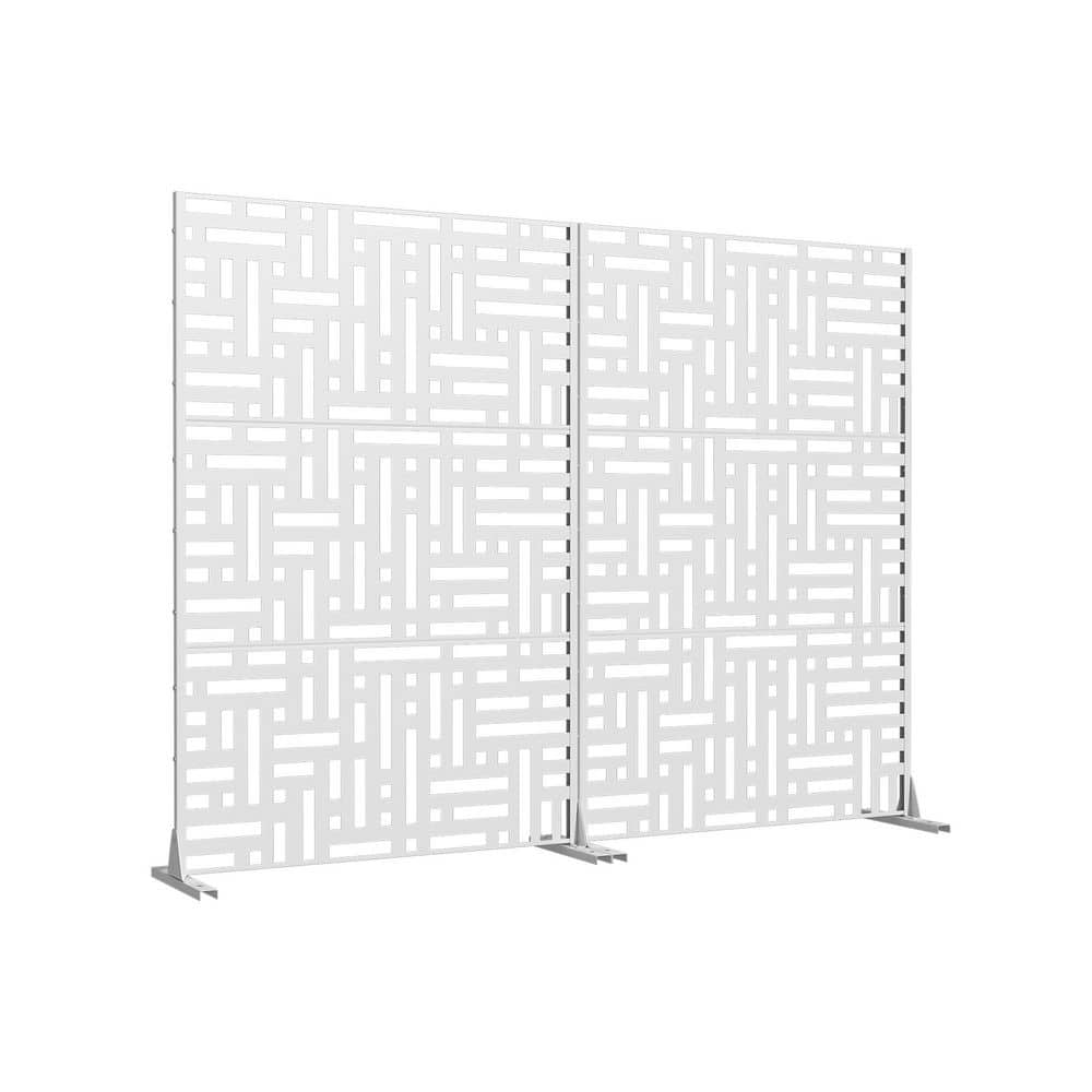 Dovelina 2-Piece 47 in. x 72 in. White Textured Metal Garden Screens Outdoor Privacy Screen (1)
