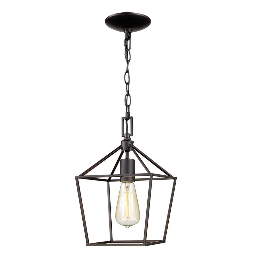 Home Decorators Collection Weyburn 1-Light Bronze Farmhouse Mini Pendant Light Fixture with Caged Metal Shade (3)