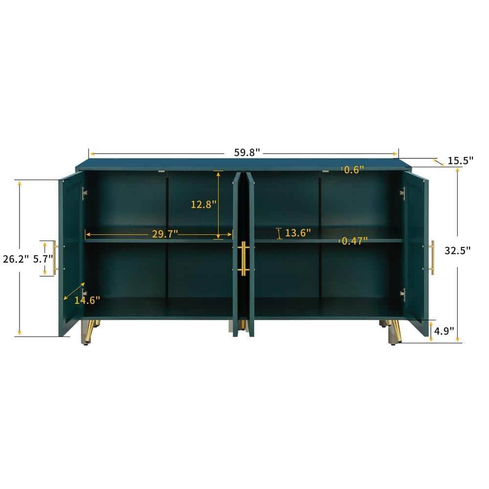 Unbranded 60 in. W x 15.5 in. D x 32.5 in. H Green Linen Cabinet TV Stand With Adjustable Shelves for Living Room (3)