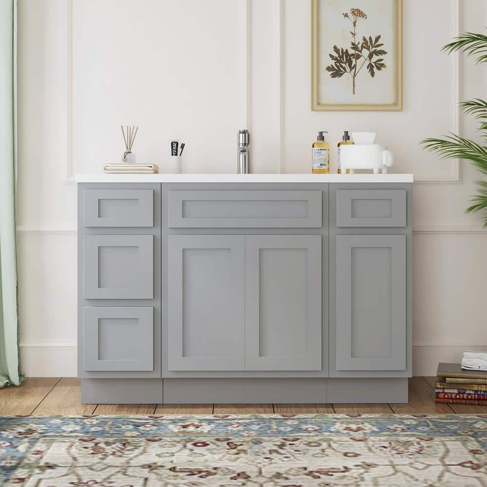 Vanity Art Montclair 48 in. 3-Door and 4-Drawer Freestanding Shaker Bathroom Vanity Cabinet (No Top) in Gray - Unassembled (1)
