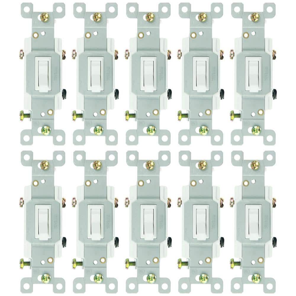 Sunlite 15 Amp Toggle Grounded 3-Way Light Switch White (10-Pack)