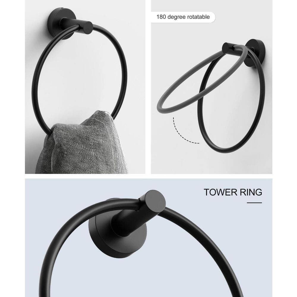 HOMEMYSTIQUE 5-Piece Wall-Mounted Bathroom Hardware Set with 26 in. Towel Bar and Toilet Paper Holder in Matte Black (3)