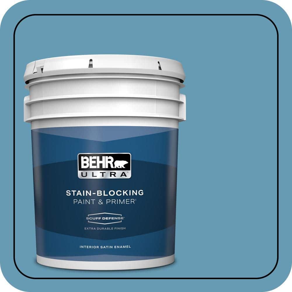 BEHR ULTRA 5 gal. #S490-4 Yacht Blue Extra Durable Satin Enamel Interior Paint & Primer