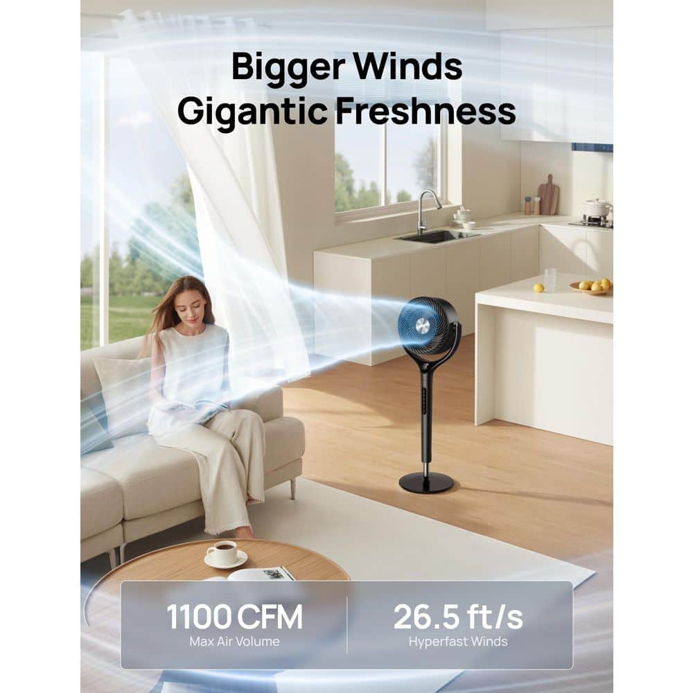 DREO TurboPoly Max 9 in. 9 fan speeds Pedestal Fan in Black with Remote, 3D 120° Oscillation and 8-Hour Timer (3)