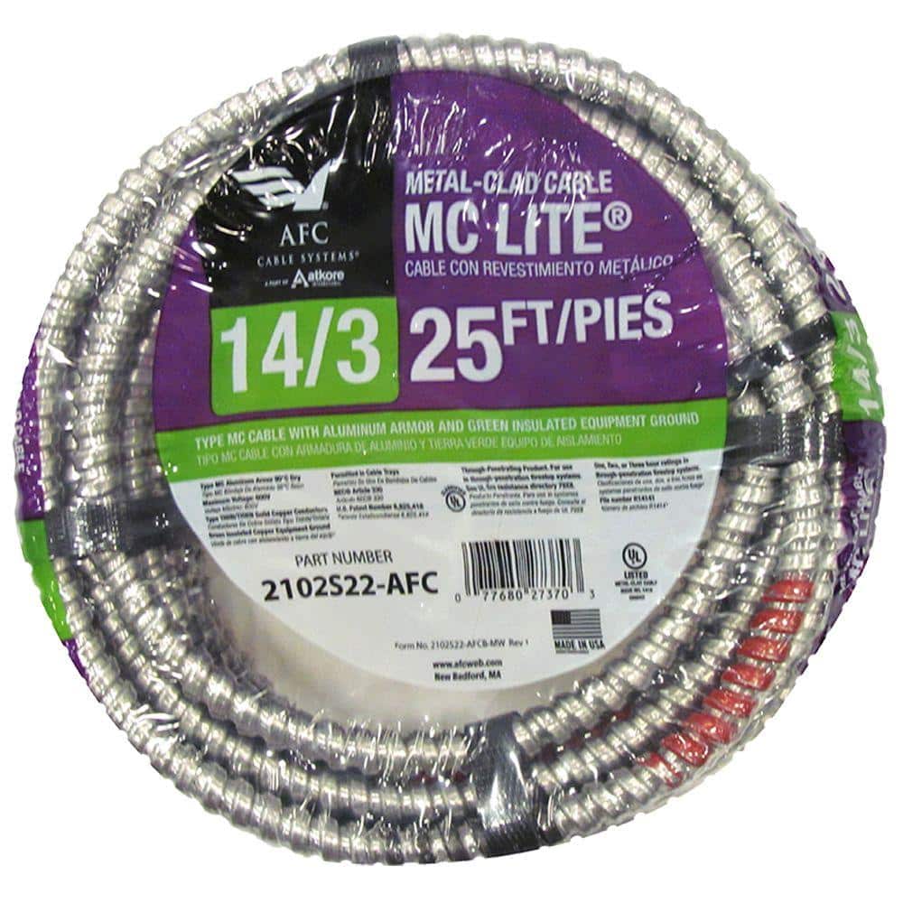 AFC Cable Systems 14/3 x 25 ft. Solid MC Lite Cable