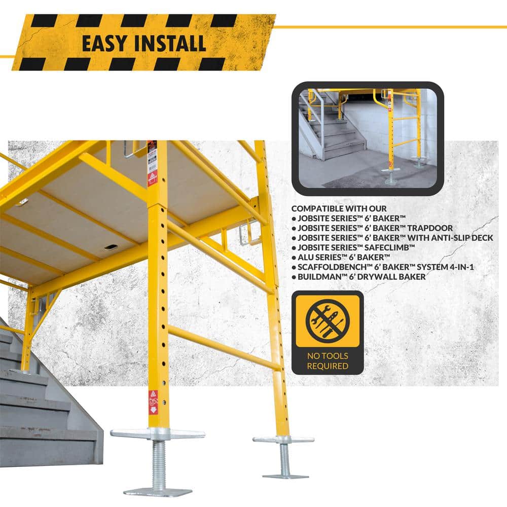 MetalTech Safeclimb Baker 6.2 ft. L x 6.25 ft. H x 2.5 ft. D Scaffold Platform with Wheels and Leveling Jacks, 1100 lbs. Capacity (3)