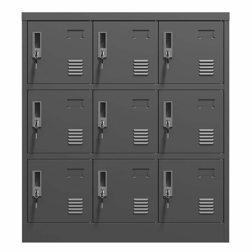 cadeninc 35.4 in. W x 15.7 in. D x 39.4 in. H Black 9 Door Metal Storage Locker Cabinet w/Card Slot for Gym Office,Linen Cabinet (1)