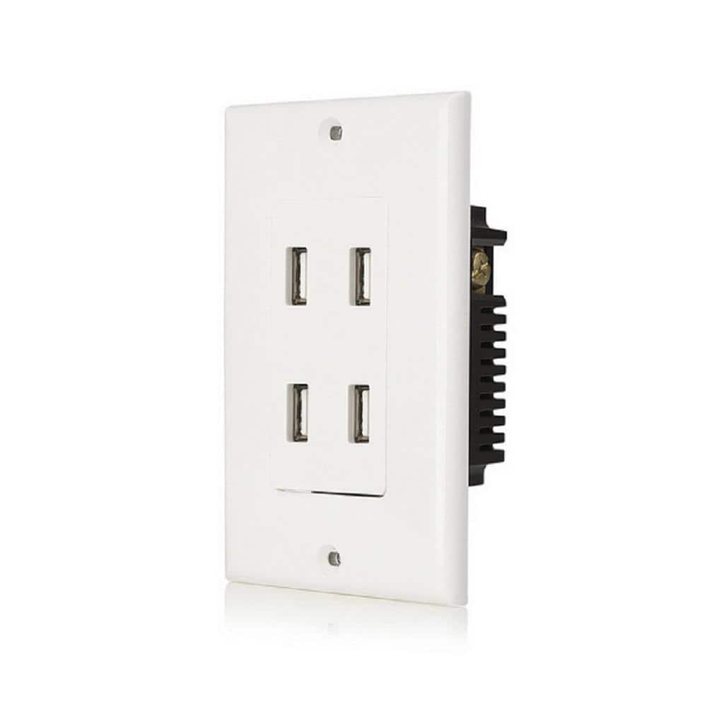 TruePower 4.8 Amp 4-Port USB Charger Duplex Wall Outlet Receptacle, White