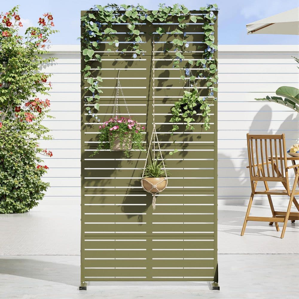 Dovelina 35 in. x 72 in. Green Textured Metal Garden Screens Outdoor Privacy Screen (1)