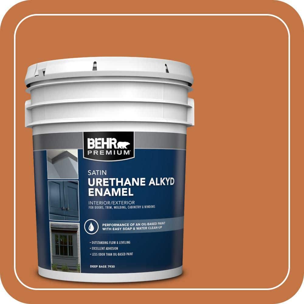 BEHR PREMIUM 5 gal. #PPU3-02 Marmalade Glaze Urethane Alkyd Satin Enamel Interior/Exterior Paint