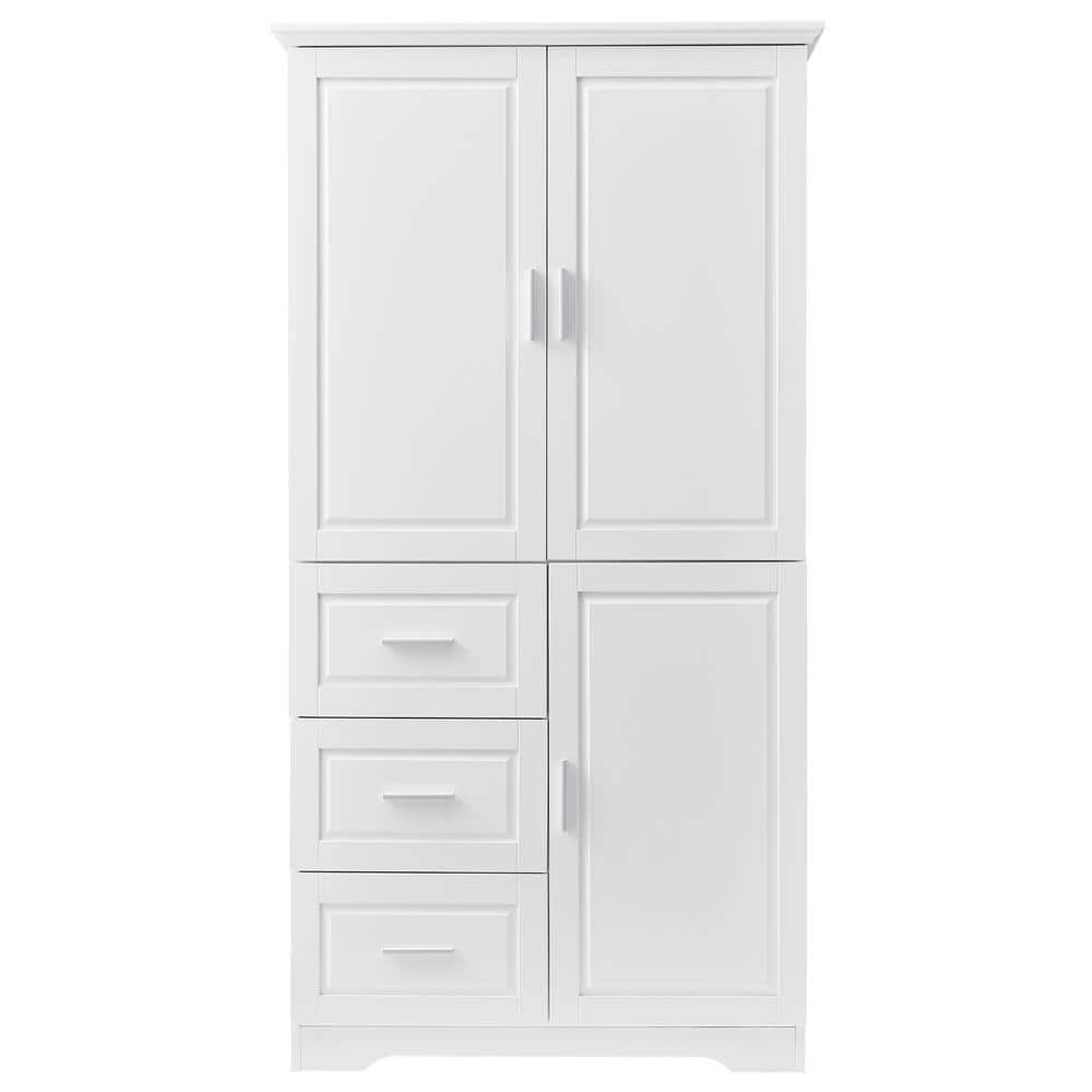 Tileon 32.6 in. W x 19.6 in. D x 62.2 in. H White MDF Freestanding Linen Cabinet with 3 Drawers, Tall & Wide Cabinet with Doors (1)
