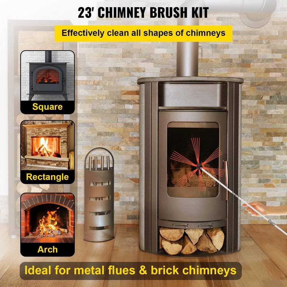 VEVOR Chimney Sweep Kit 23 ft. L Chimney Brush Kit with 7 Nylon Flexible Rods Rotary Chimney Cleaning Tool Kit Fireplace Tool (2)