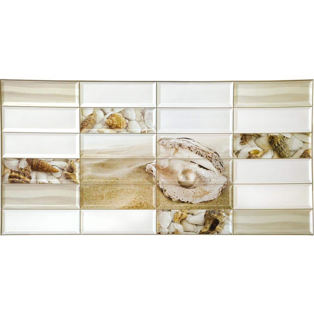 Dundee Deco 3D Falkirk Retro 10/1000 in. 38 in. 19 in. Faux Pearl Shells PVC Wall Panel (3)