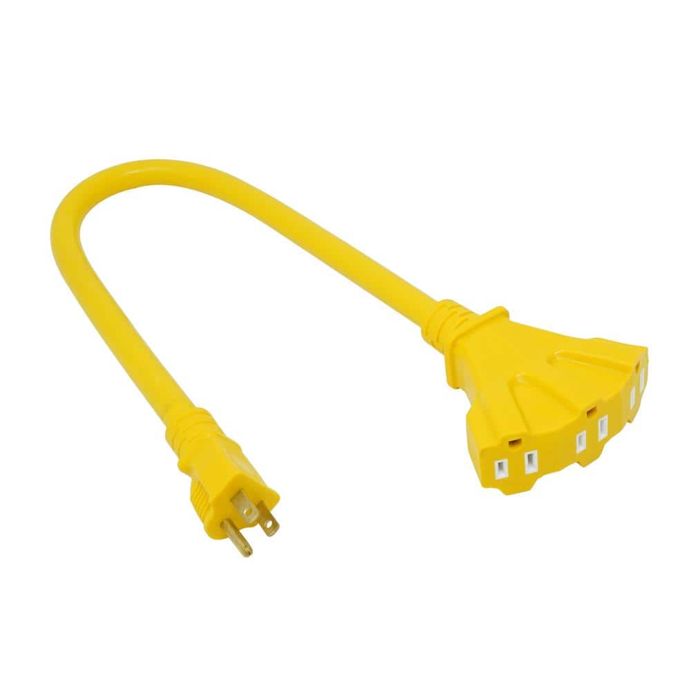 Southwire 2 ft. 12/3 STW Multi-Outlet (3) Outdoor Heavy-Duty Adapter Extension Cord, Yellow (3)