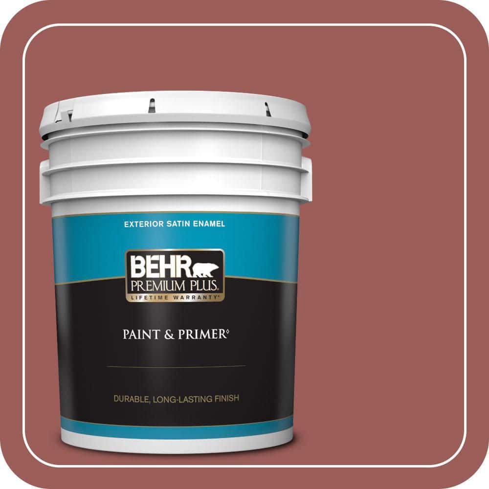 BEHR PREMIUM PLUS 5 gal. #PMD-86 Arabian Red Satin Enamel Exterior Paint & Primer