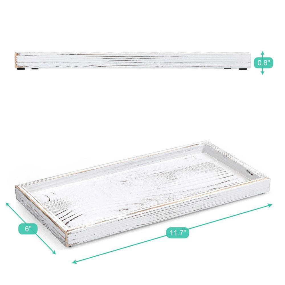Wudkey 11.7 in. White Acacia Wood Bathroom Vanity Tray for Countertop Toilet Tank Makeup Perfume Organize (2)