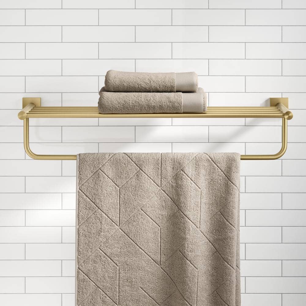 KRAUS Ventus Bathroom Shelf Towel Rack with Towel Bar in Brushed Gold (3)